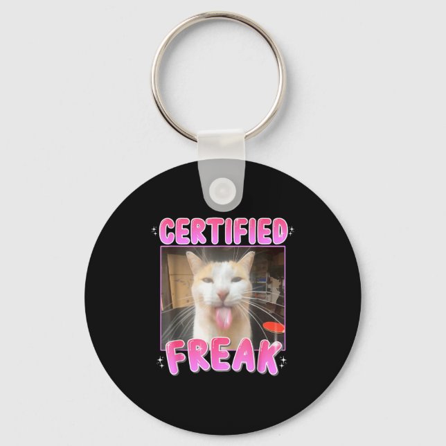 Chaveiro Funny Cat Lover Certified Freak Eat Cement Cursed  (Frente)