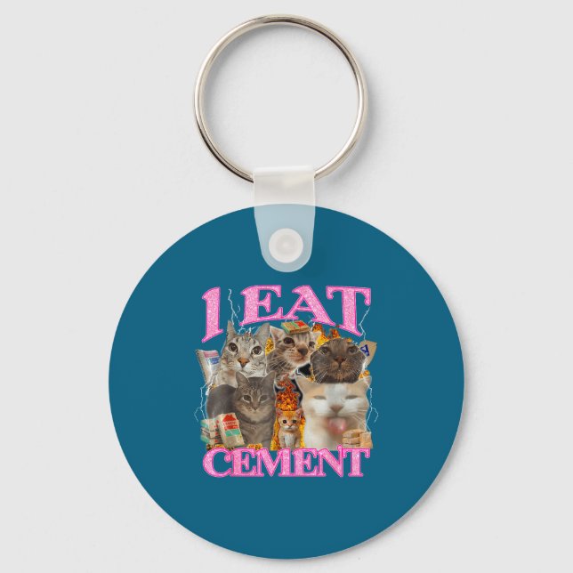 Chaveiro Funny Cat Meme I Eat Cement Japanese Quote Animal  (Frente)