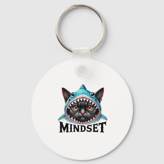 Chaveiro Funny Cat, Mindset Motivational Saying, Shark  (Frente)