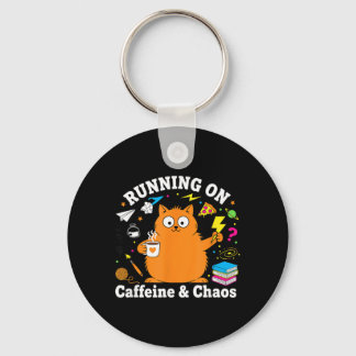 Chaveiro Funny Cat Running on Caffeine and Chaos Love