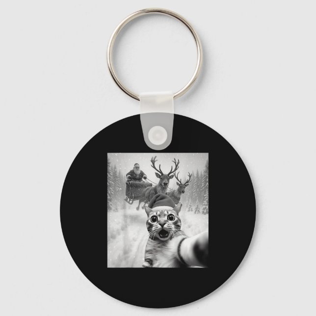 Chaveiro Funny Cat Selfie Santa Merry Christmas Xmas Pajama (Frente)