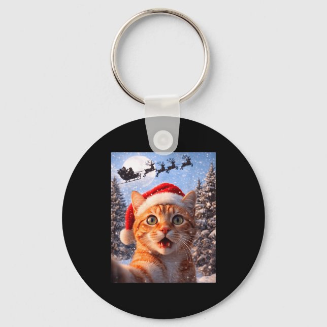 Chaveiro Funny Cat Selfie With Santa Claus Christmas Men Wo (Frente)