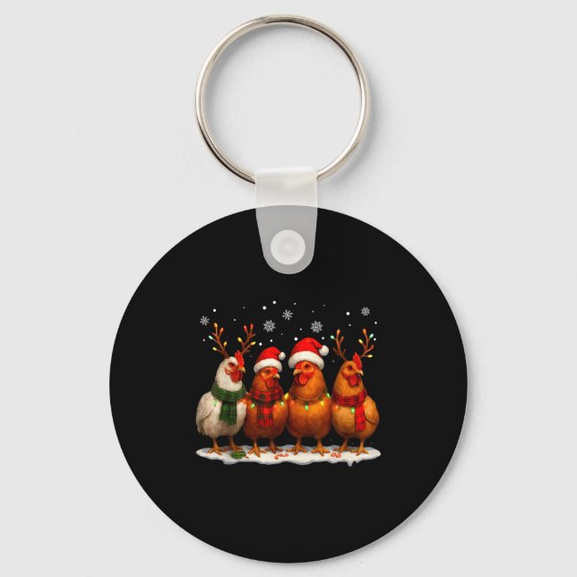 Chaveiro Funny Chicken Christmas Lights Farm Animal Cute Xm (Frente)
