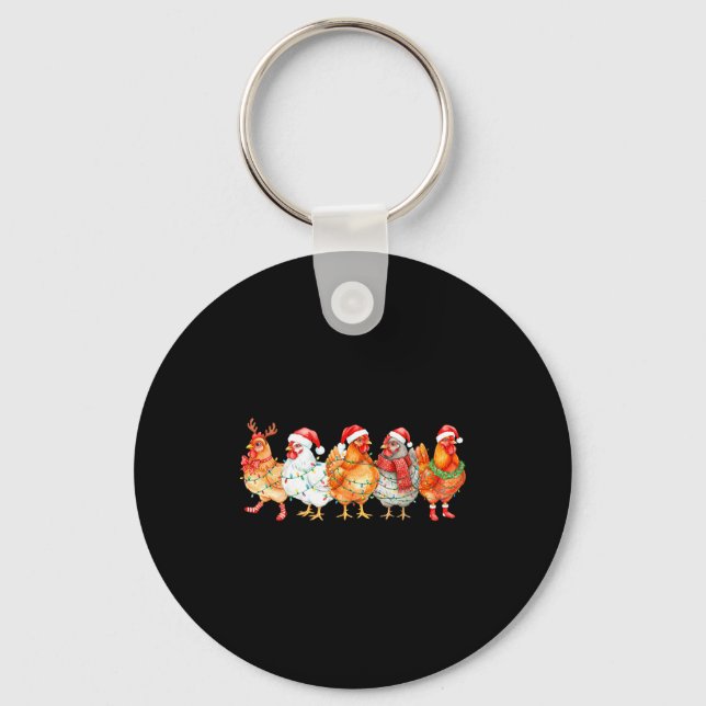 Chaveiro Funny Chicken Christmas Lights Farm Animal Xmas Ho (Frente)