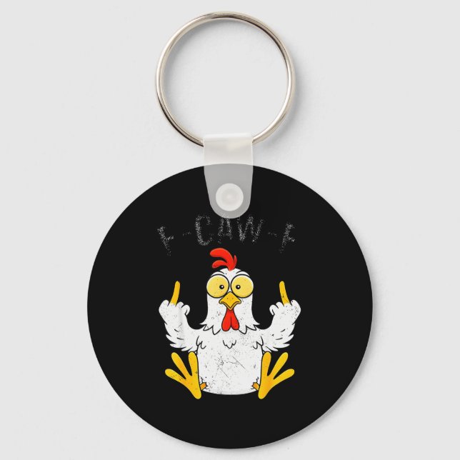 Chaveiro Funny Chicken Middle Finger F-caw-f Rooster Meme  (Frente)
