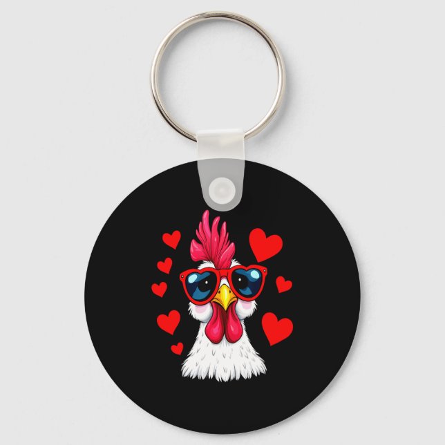 Chaveiro Funny Chicken Valentines Day Heart Chicken Couple  (Frente)