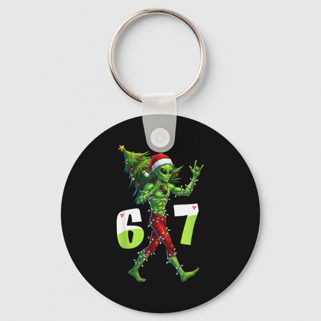 Chaveiro Funny Christmas Alien Six Seven Meme 67 Santa Hat  (Frente)