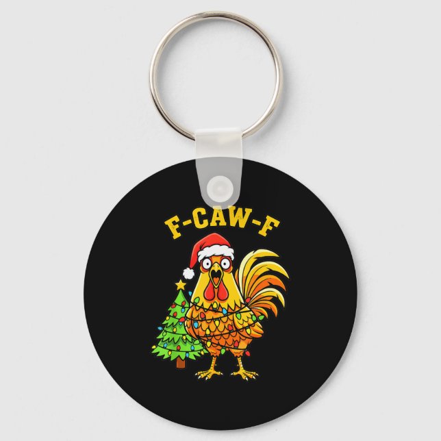 Chaveiro Funny Christmas Chicken Lights Santa Hat F-caw-f  (Frente)