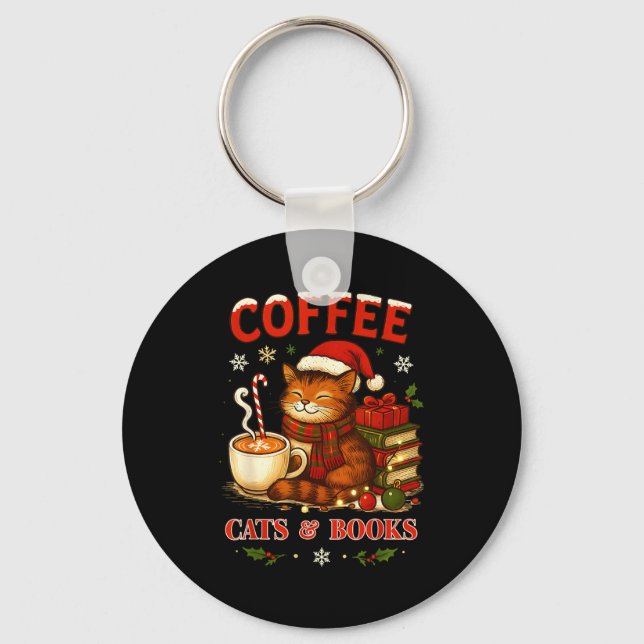 Chaveiro Funny Christmas Cute Coffee Cats Books Lover Women (Frente)