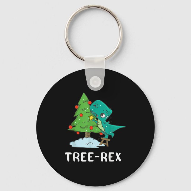 Chaveiro Funny Christmas Dinosaurs Christmas Tree Rex Cute  (Frente)