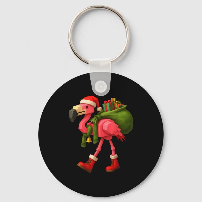 Chaveiro Funny Christmas Flamingo Santa Holiday Design  (Frente)