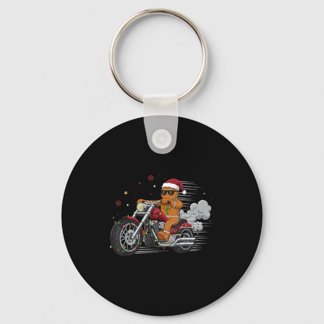 Chaveiro Funny Christmas Gingerbread Man Biker Riding A Mot (Frente)