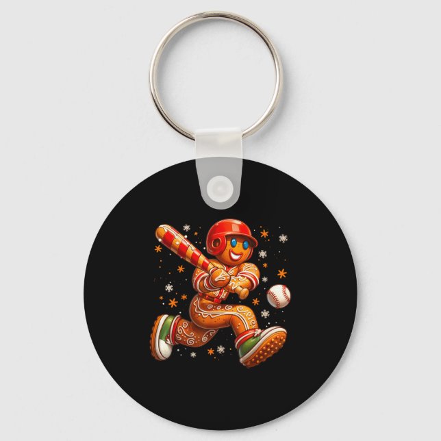 Chaveiro Funny Christmas Gingerbread Man Playing Baseball C (Frente)