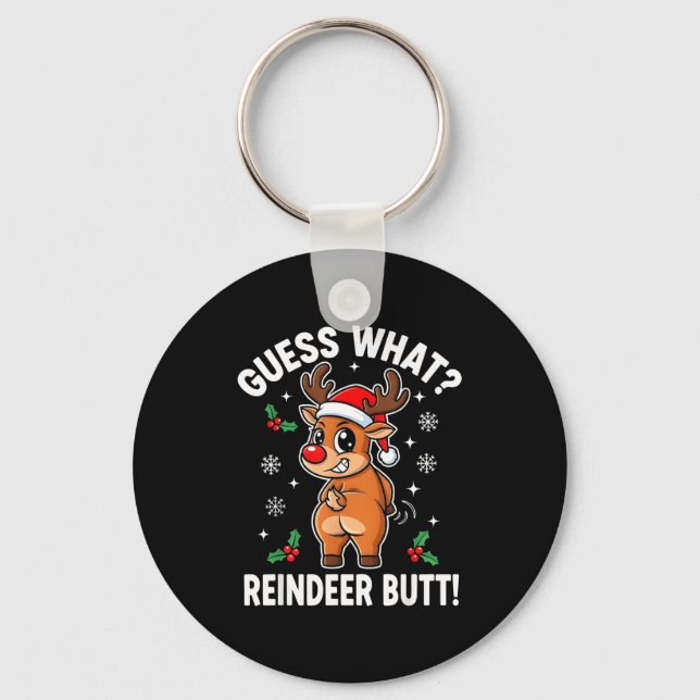 Chaveiro Funny Christmas Guess What Reindeer Butt Santa Hat (Frente)