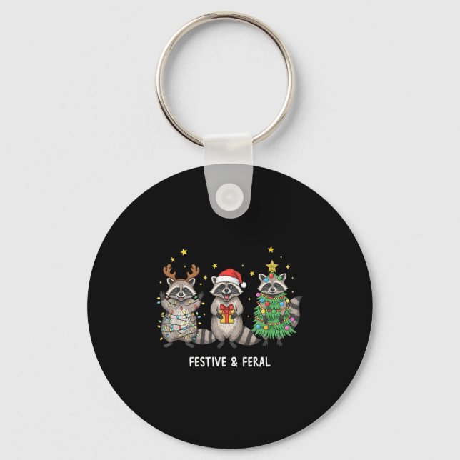 Chaveiro Funny Christmas Racoon - Feral But Festive  (Frente)