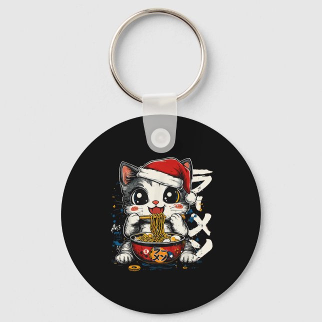 Chaveiro Funny Christmas Santa Cat Ramen Japanese Kawaii An (Frente)
