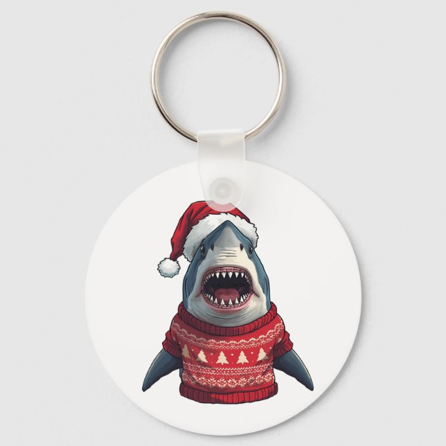 Chaveiro Funny Christmas Shark Ugly Sweater T-Shirt  (Frente)