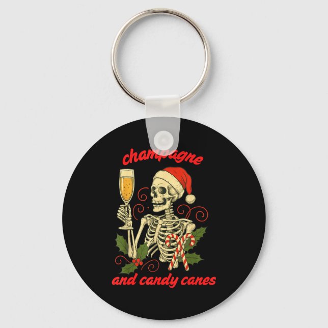Chaveiro Funny Christmas Skeleton Champagne And Candy Canes (Frente)