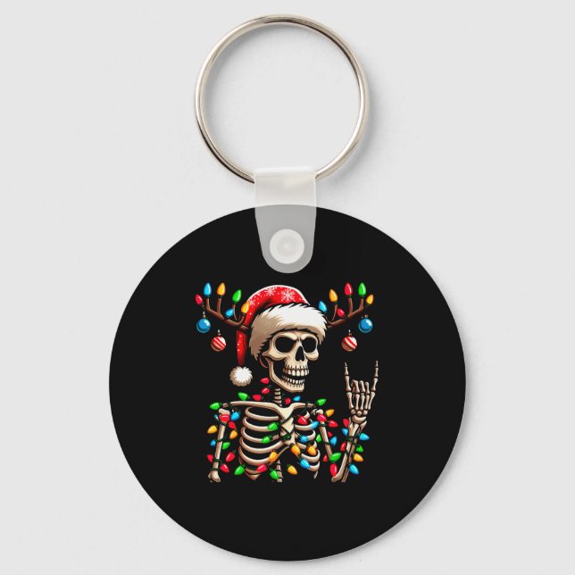 Chaveiro Funny Christmas Skeleton Santa Hat Xmas Vibes For  (Frente)