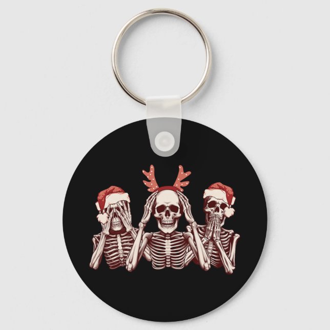 Chaveiro Funny Christmas Skeleton See Hear Speak No Evil  (Frente)