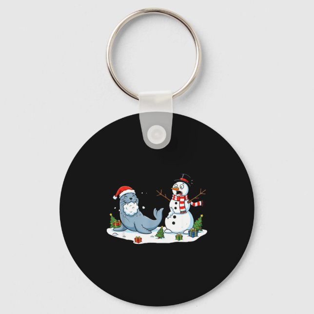 Chaveiro Funny Christmas Snowman Sea Lion Xmas Mens Womens  (Frente)