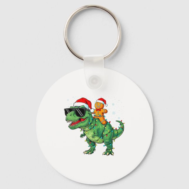 Chaveiro Funny Christmas T Rex Dinosaur Gingerbread Lights  (Frente)