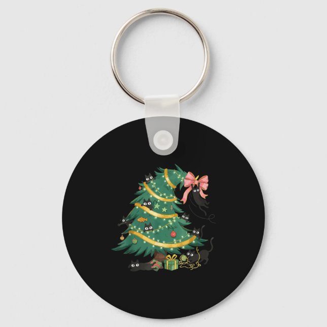 Chaveiro Funny Christmas Tree Cute Black Cat Matching Famil (Frente)