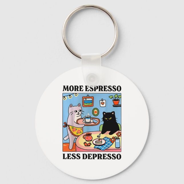 Chaveiro Funny Coffee Lover With Cute Cat More Espresso Les (Frente)