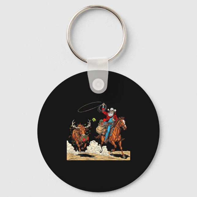 Chaveiro Funny Cowboy Santa Christmas Holiday Western Style (Frente)