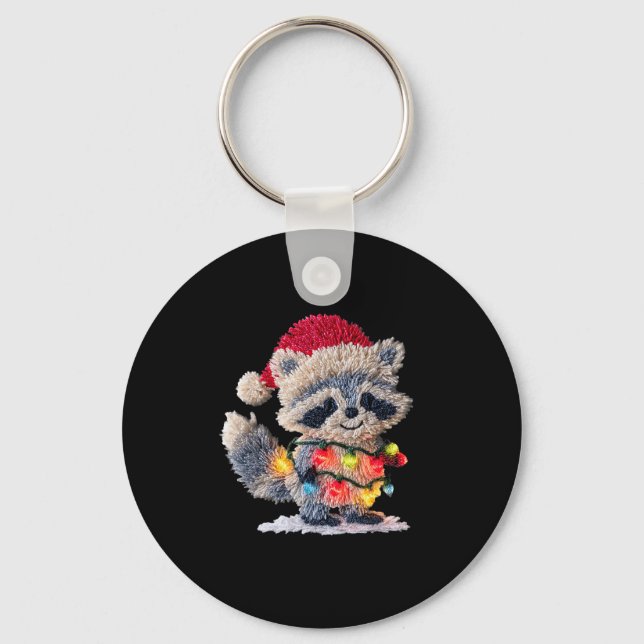 Chaveiro Funny Crochet Christmas Raccoon Xmas Lights Girly  (Frente)