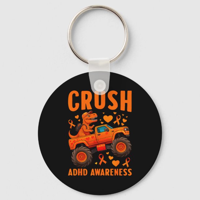 Chaveiro Funny Crush Adhd Awareness T-rex Monster Truck Kid (Frente)