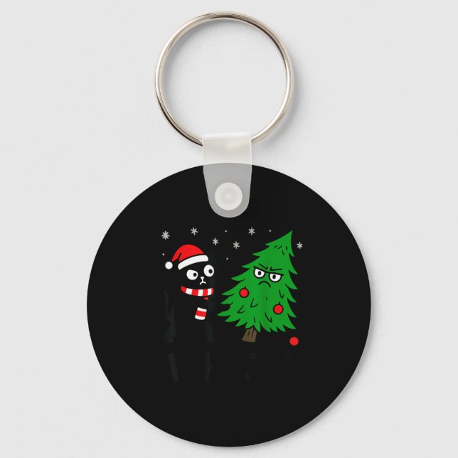Chaveiro Funny Cute Black Cat What Jamas Christmas Tree Cos (Frente)