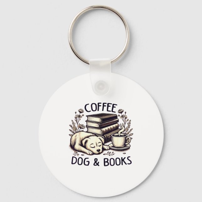 Chaveiro Funny Cute Coffee Dog Books Lover Women Men Kids  (Frente)
