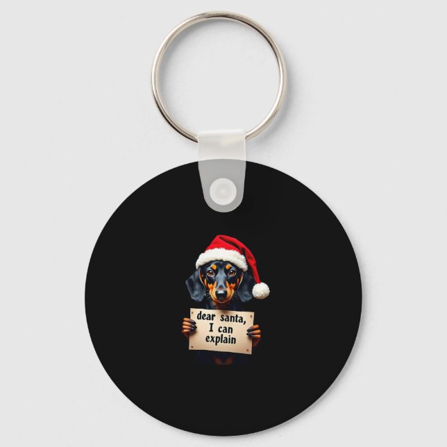 Chaveiro Funny Dachshund Christmas Dear Santa I Can Explain (Frente)