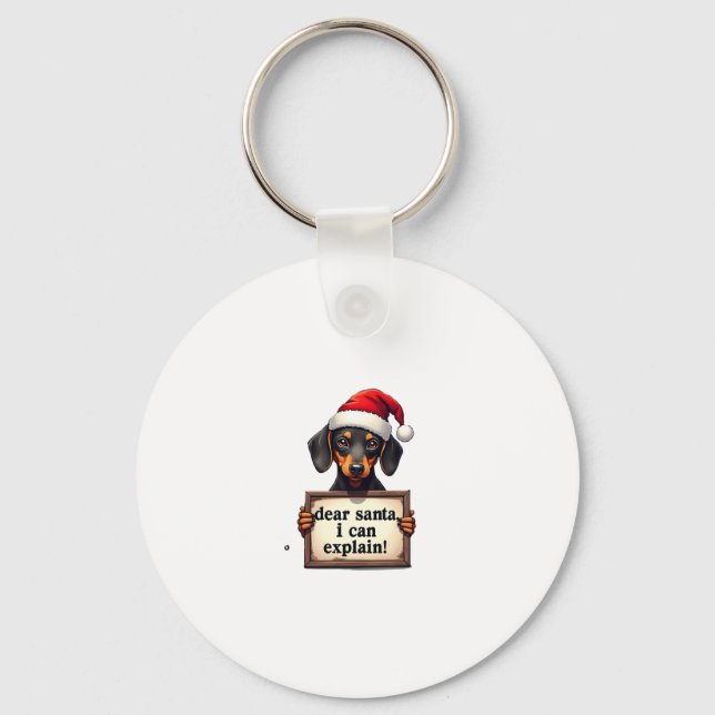 Chaveiro Funny Dachshund Christmas Dear Santa I Can Explain (Frente)