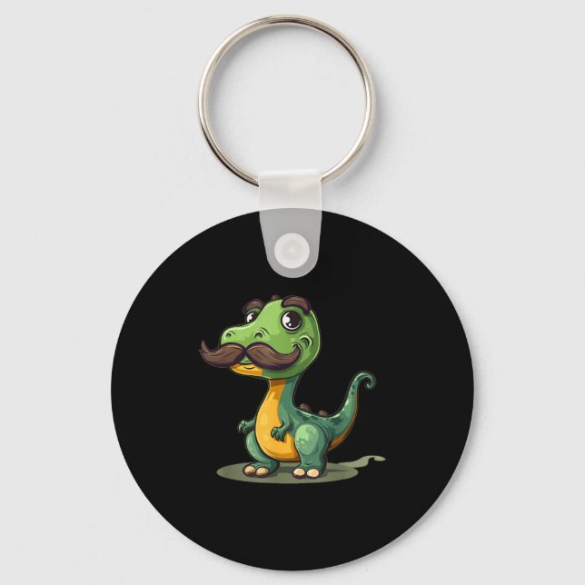 Chaveiro Funny Dinosaur With Mustache Beard For Adults And  (Frente)