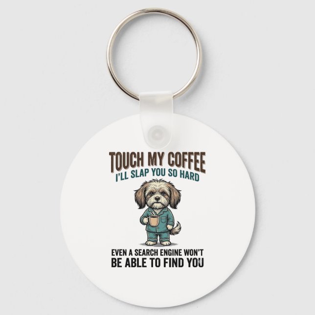 Chaveiro Funny Dog Coffee Warning Vintage Engraving Design_ (Frente)