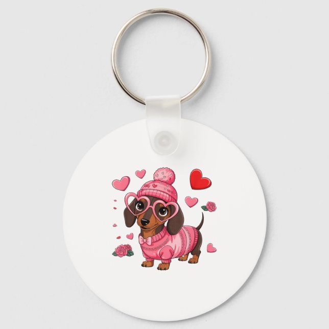 Chaveiro Funny Dog Dachshund Valentines Heart Dog Lover Men (Frente)