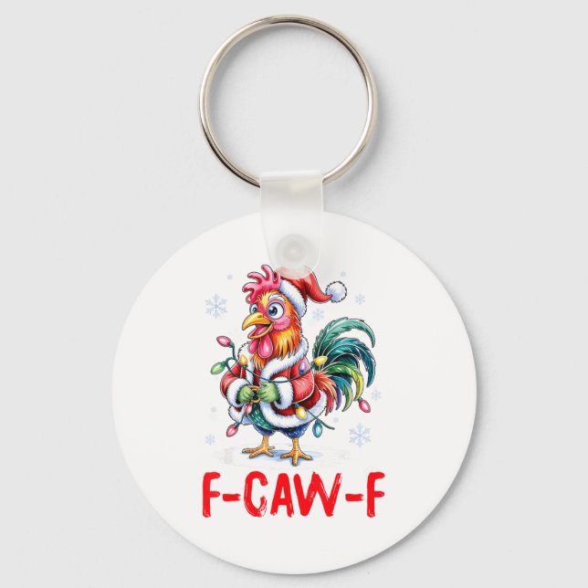 Chaveiro Funny F-caw-f Chicken Humor Santa Rooster Christma (Frente)