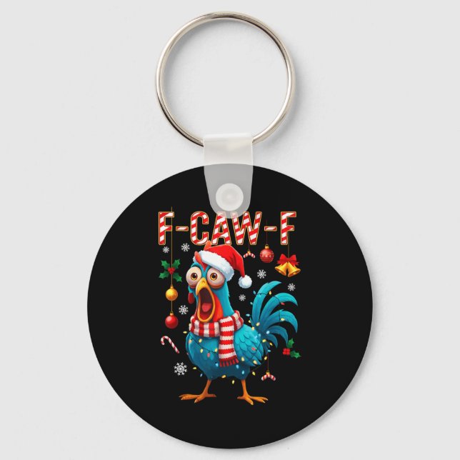 Chaveiro Funny F-caw-f Christmas Chicken Xmas Lights Santa  (Frente)