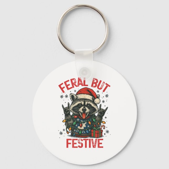 Chaveiro Funny Festive But Feral Santa Raccoon Lover Animal (Frente)