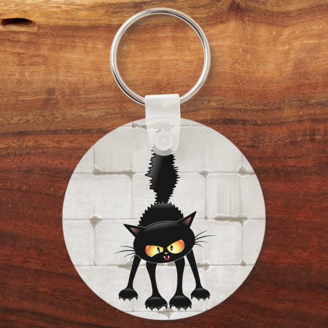 Chaveiro Funny Fierce Black Cat Cartoon  (Frente)