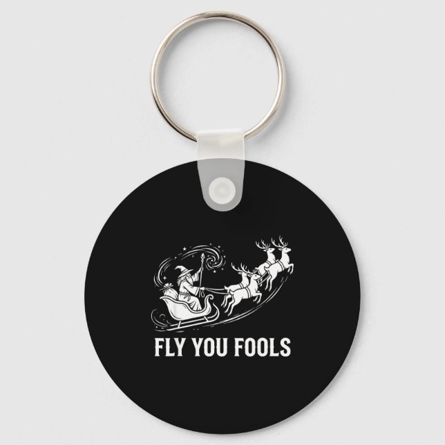 Chaveiro Funny Fly You Fools Santa Sleigh Reindeer Christma (Frente)