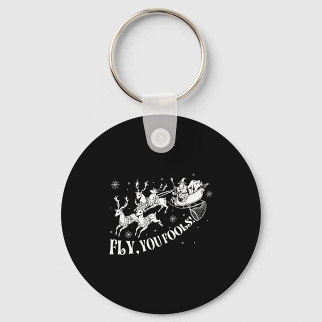 Chaveiro Funny Fly You Fools Wizard Santa Sleigh Reindeer C (Frente)