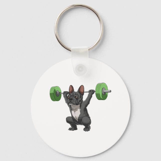 Chaveiro Funny French Bulldog Weightlifting And Bodybuildin (Frente)