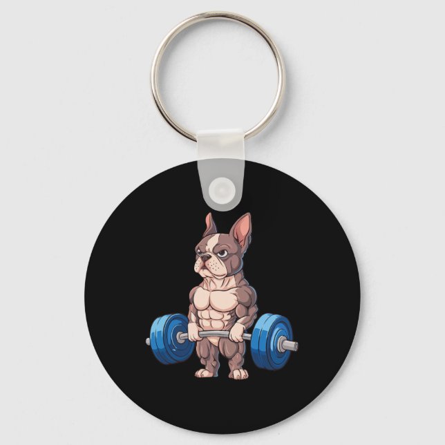 Chaveiro Funny French Bulldog Weightlifting Bodybuilding Gy (Frente)