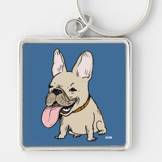 Chaveiro Funny French Bulldog with Huge Tongue Sticking Out (Frente)