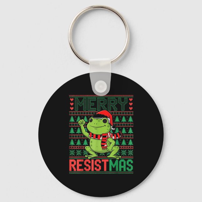 Chaveiro Funny Frog Retro Merry Resistmas Litical Ugly Chri (Frente)