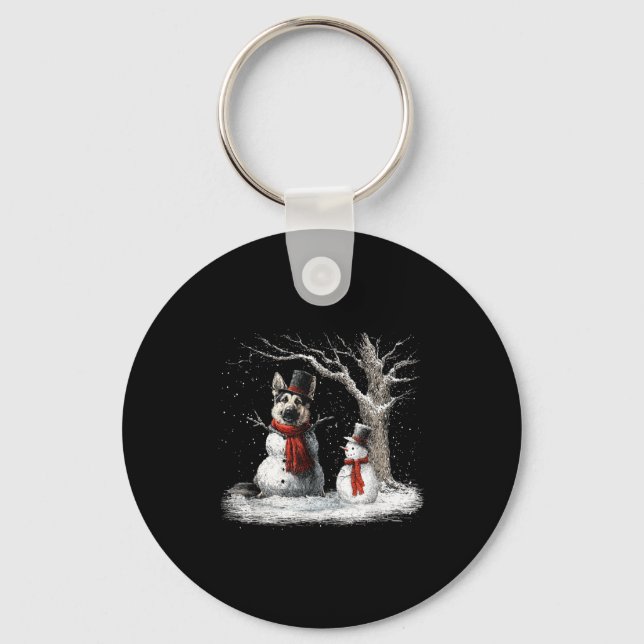 Chaveiro Funny German Shepherd Dog In The Snow Tree Christm (Frente)