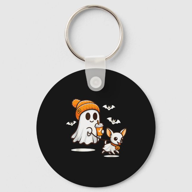 Chaveiro Funny Ghost Walking Chihuahua Dog Halloween Women  (Frente)